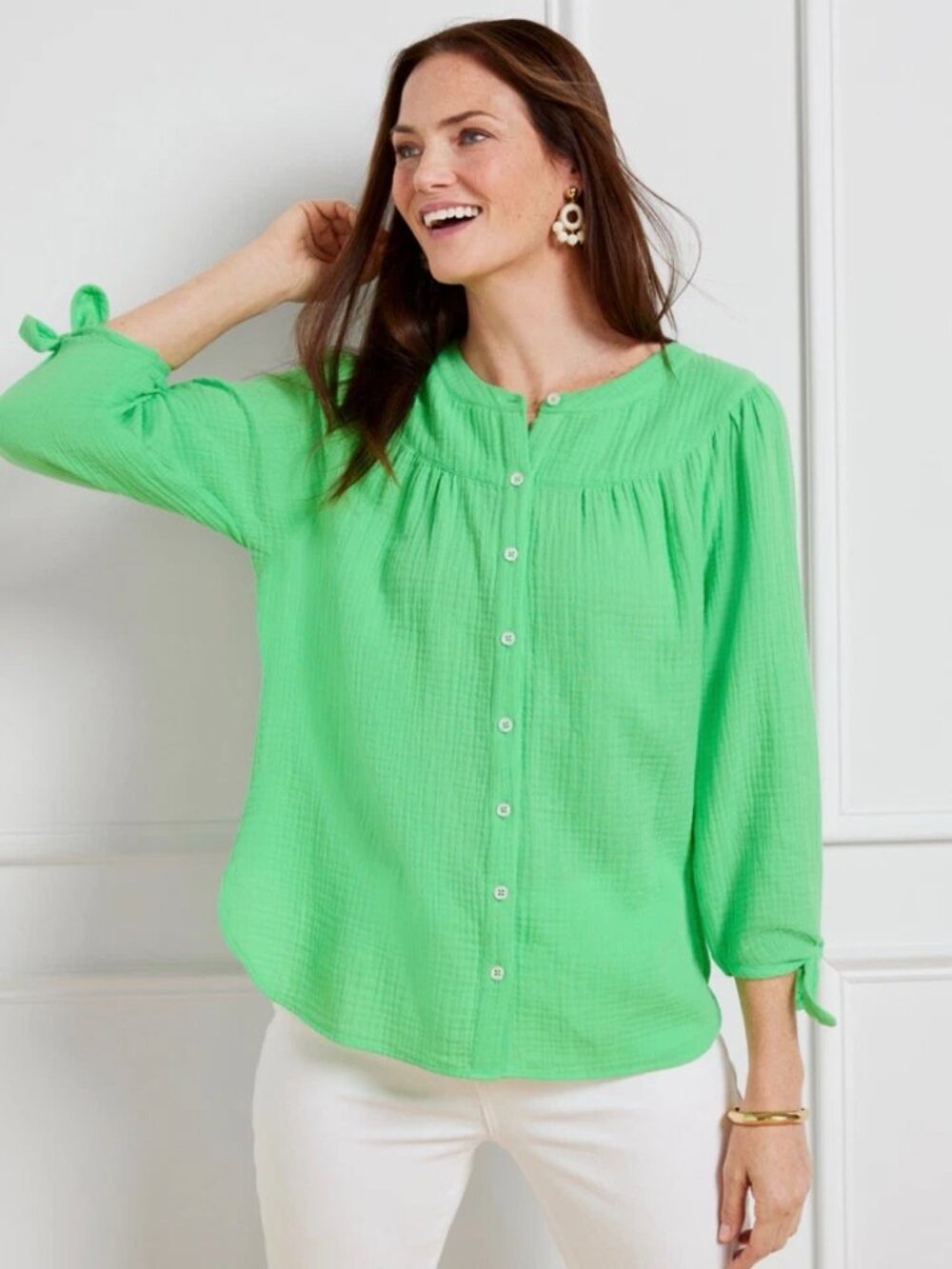 Talbots Airy Gauze Tie-Sleeve Top